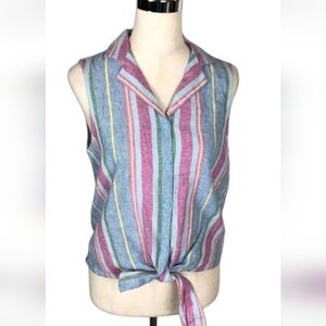 Beachlunchlounge Pink and Blue Sleeveless Tie-Front Blouse